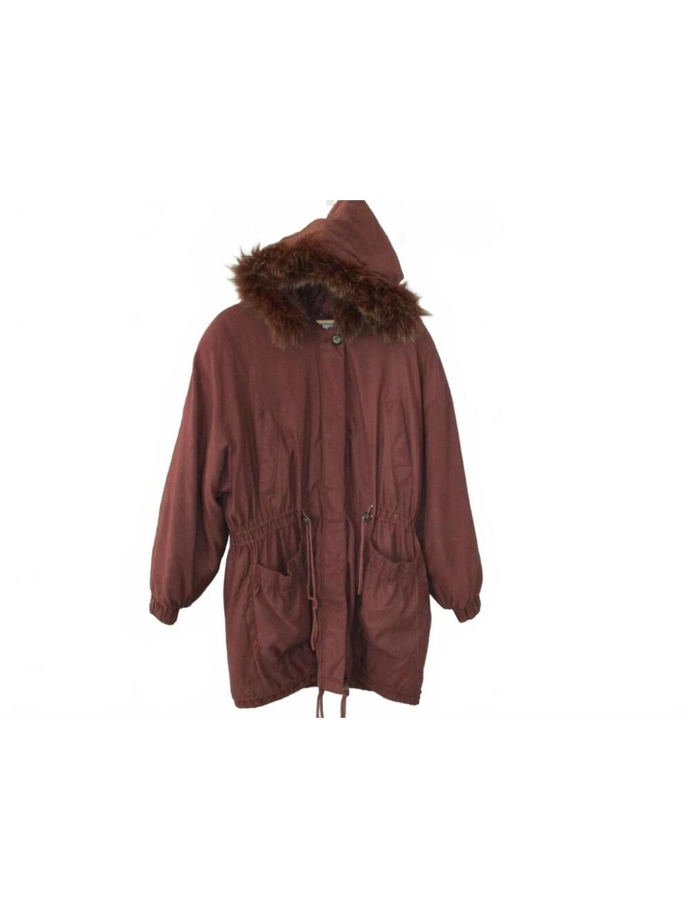 Vintage John Weitz Womens Hooded Parka Jacket Faux Fur Trim Rust Medium Flaw